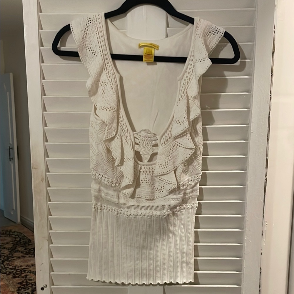 CATHERINE MALANDRINO Chic White Crochet Dress with Ruffles